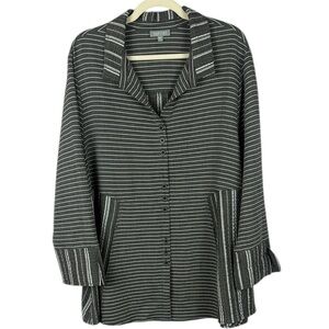 Habitat Casual Lightweight Gray and White Striped 3/4 Sleeve Tunic Top Size XXL